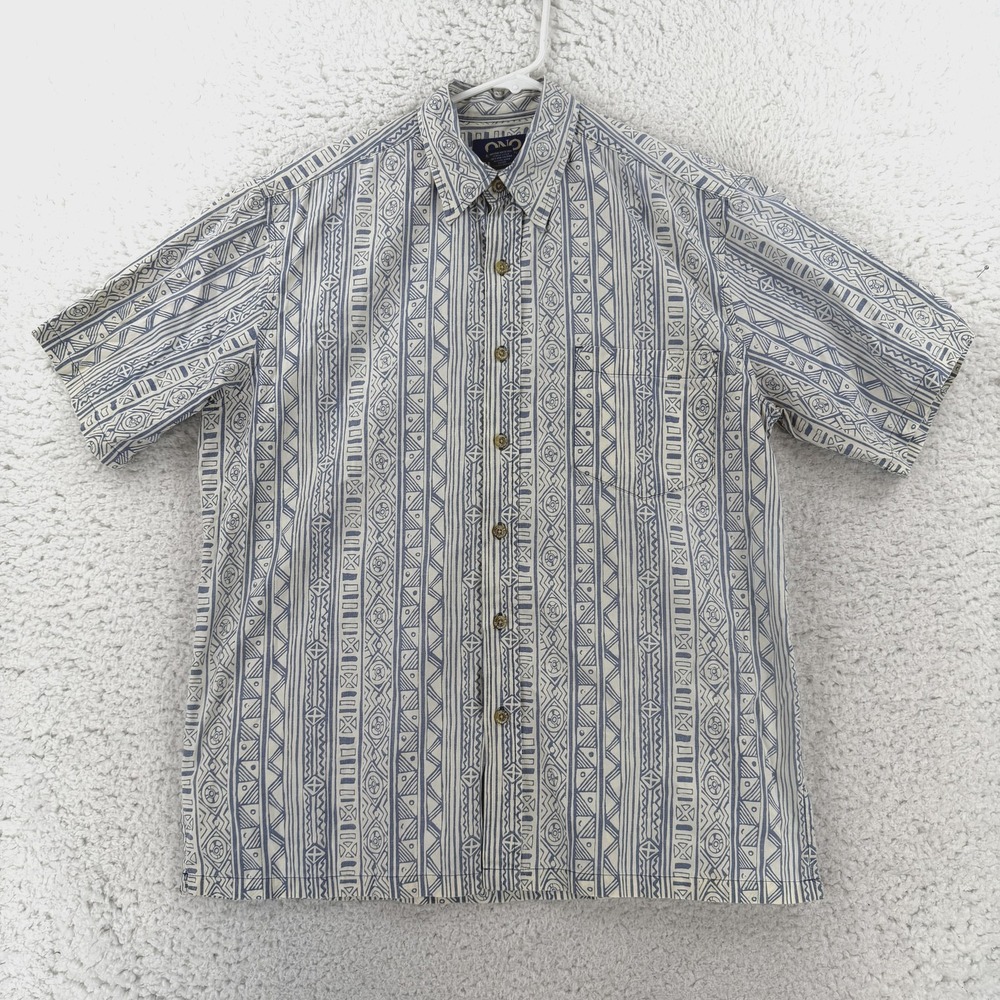 ONO & Company Shirt Mens Medium Blue Geometric Short Sleeve Button Up Casual